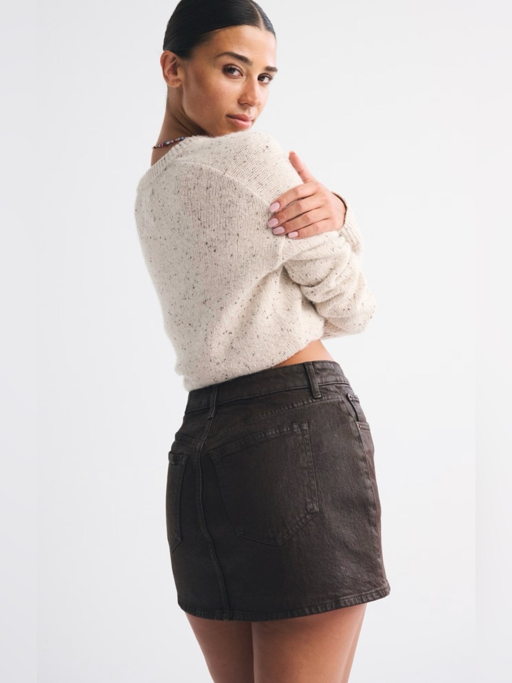 🤎 New 🤎 Brown Abercrombie & Fitch Curve Love Mid Rise Denim Mini Skirt - Picture 7 of 14